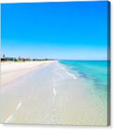 Drone Aerial View Of Wide Open White Sandy Beach Canvas Print