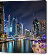 Dubai Marina Walk At Night Canvas Print