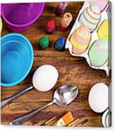 Easter Eggs Being Decorated On Wooden Canvas Print