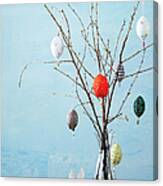 Egg-shaped Decorations On Branches Canvas Print