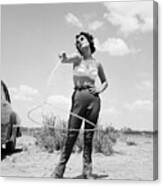 Elizabeth Taylor Spinning Lasso On The Set Of Giant Canvas Print