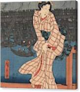 Evening Cool And Great Fireworks At Ryogoku, Central Sheet Of A Triptych. Canvas Print