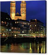 Evening, River Limmat, Zurich Canvas Print