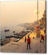 Evening Twilight Along Varanasi Ghats Canvas Print