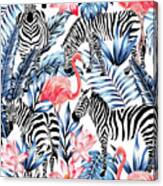 Exotic Pink Flamingo Zebra Canvas Print