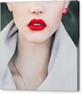 Face Of A Beautiful Girl With Red Lips Canvas Print