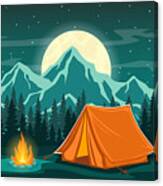Family Adventure Camping Evening Scene Canvas Print