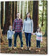 Family Holding Hands, Standing In Forest. Canvas Print