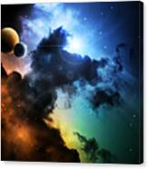 Fantasy Deep Space Nebula With Planet Canvas Print