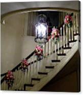 Festooned Staircase Ready For Christmas Canvas Print