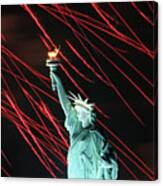 Fireworks Surrounding Statue Of Liberty Canvas Print