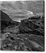 First Sunlight Over Swiftcurrent Falls Black And White Canvas Print