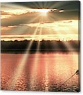 Fisherman, Spiritual Sunset Above A Mountain Lake Canvas Print