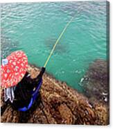 Fishing At Rocky Beach Canvas Print