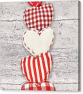 Five Red And White Fabric Hearts Canvas Print