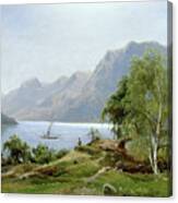 Fjord Landscape With Paddle Steamer Canvas Print