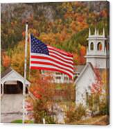 Flag Flying Over The Stark Covered Bridge Canvas Print