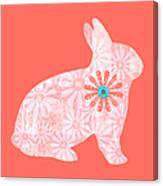 Floral Rabbit In Living Coral I Canvas Print