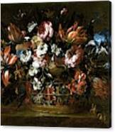 'florero En Un Canastillo', 17th Century, Spanish School, Oil On Canvas, 53 Cm ... Canvas Print