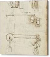 Folio F 8r. Codex Madrid I -ms. 8937- 'treaty Of Statics And Mechanics', 192 Folios With 384 Page... Canvas Print