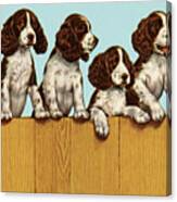 Four Dogs Standing On A Fence Canvas Print