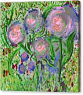 Four Pink Flowers In Green Canvas Print