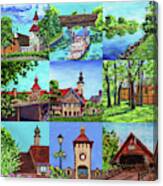 Frankenmuth Downtown Michigan Painting Collage Iii Canvas Print