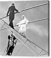 French Bride And Groom On A High Wire Canvas Print