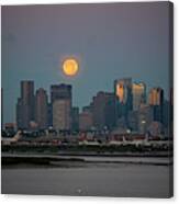 Full Moon Over Boston Ma At Sunrise Bright Moon Canvas Print