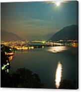 Full Moon Over Lake Maggiore In Canvas Print