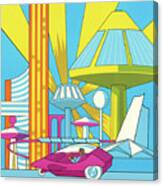 Futuristic Cityscape And Car Canvas Print