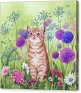 Ginger Kitten In Flowers Canvas Print