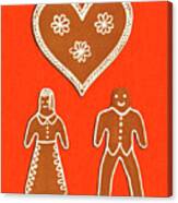 Gingerbread People And Heart Canvas Print