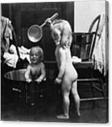 Girl Bathing Her Brother Canvas Print