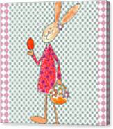 Girl Bunny With Egg & Basket Canvas Print