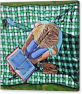 Girl Reading On Blanket Canvas Print