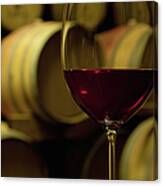 Glass Of Red Wine In Wine Cellar Canvas Print