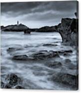 Godrevy Point Lighthouse, Cornwall, Monochrome Canvas Print