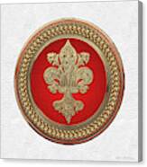 Gold Filigree Fleur-de-lis On Gold And Red Medallion Over White Leather Canvas Print