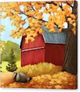 Red Barn, Autumn Landscape Canvas Print