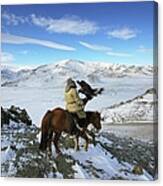 Golden Eagle Hunter Riding In Altai Canvas Print