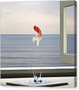 Goldfish Is Escaping To Sea From Tablet Canvas Print