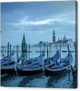 Gondolas In Venice With The Church San Giorgo Maggiore In The Ba Canvas Print