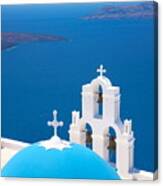 Greek Church With Blue Dome And White Canvas Print
