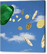 Green Hat Sweeping Gold Coins Canvas Print