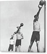 Group Of Young Men Exercising Outdoors Canvas Print