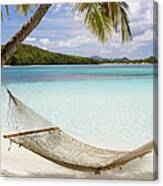 Hammock Hung On Palm Trees On A Canvas Print