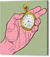 Hand Holding A Pocket Watch Canvas Print