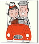 Happy Couple Riding In A Car Canvas Print
