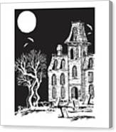 Haunted House Under Full Moon Canvas Print
